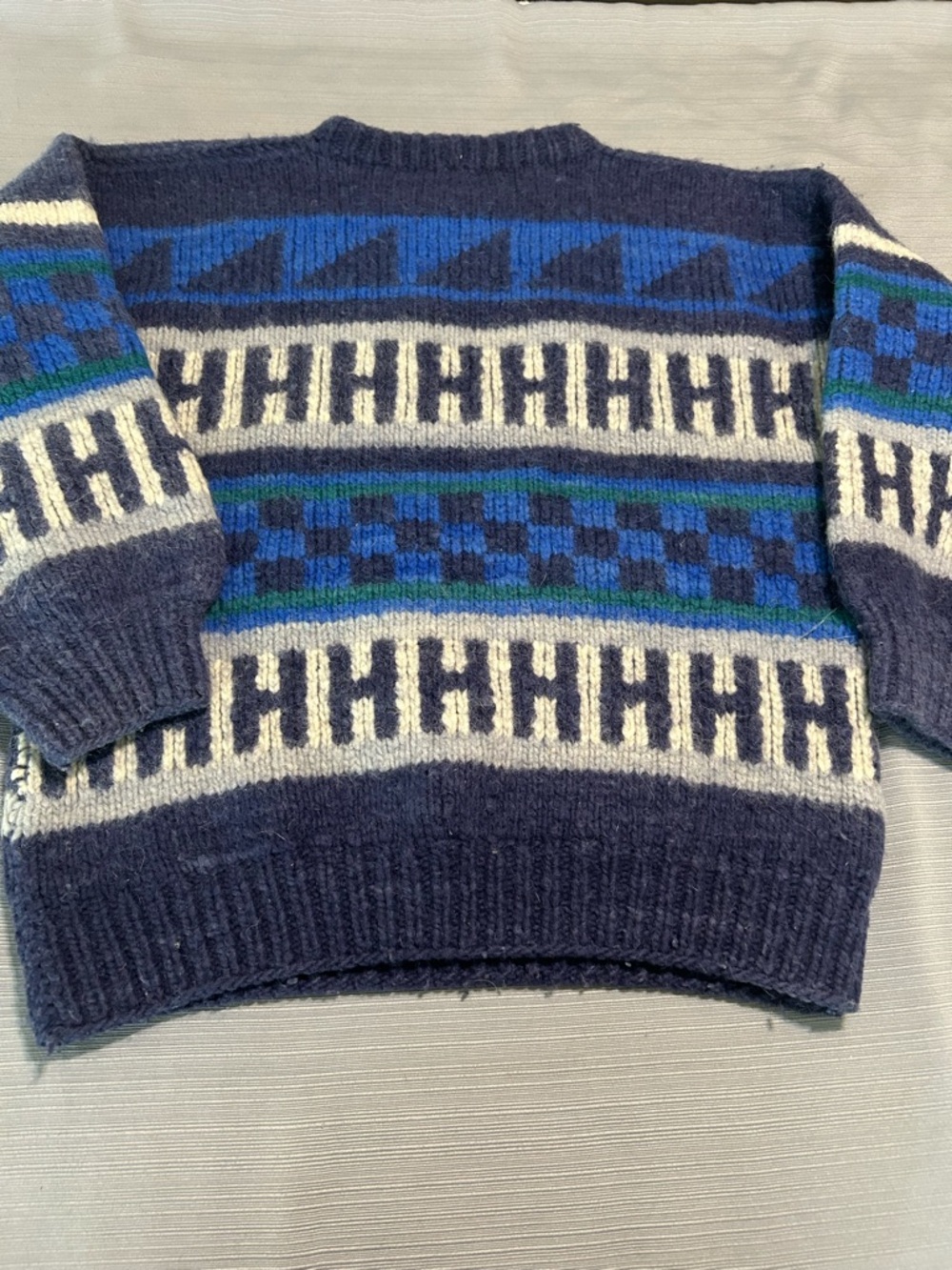 Women's Navy & Cream Geometric Crewneck Sweater - Picture 14 of 14